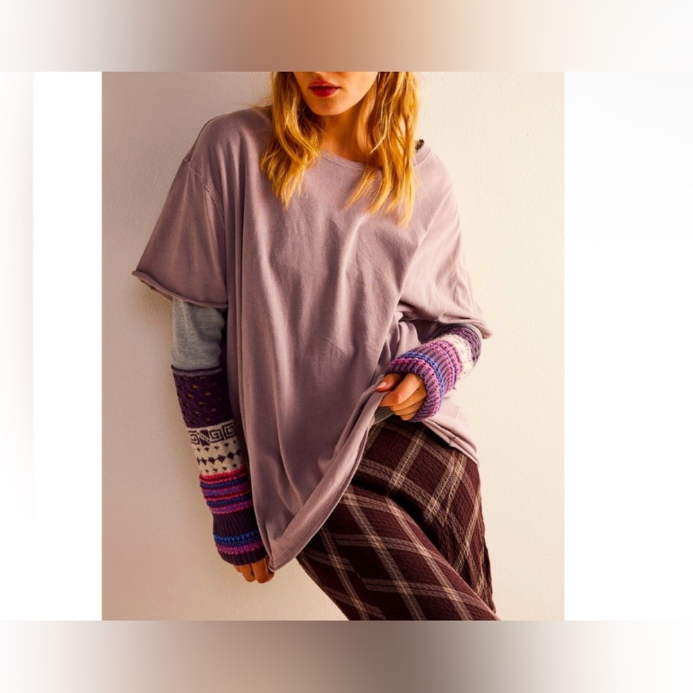 NWT Free People We the Free Nina Tee - quail orchid purple grey - XL - Picture 2 of 8
